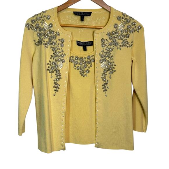 Lafayette 148 New York Size XS Petite Lemon Wedge Beaded Sweater Set - Picture 1 of 6